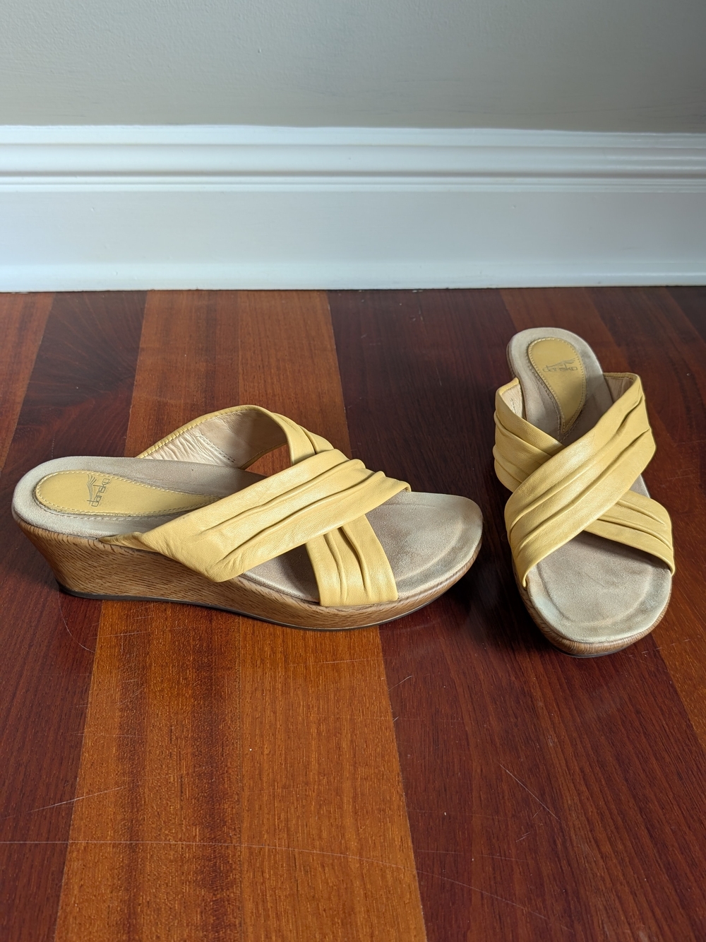 Dansko Yellow Leather Crisscross Wedge Sandals
